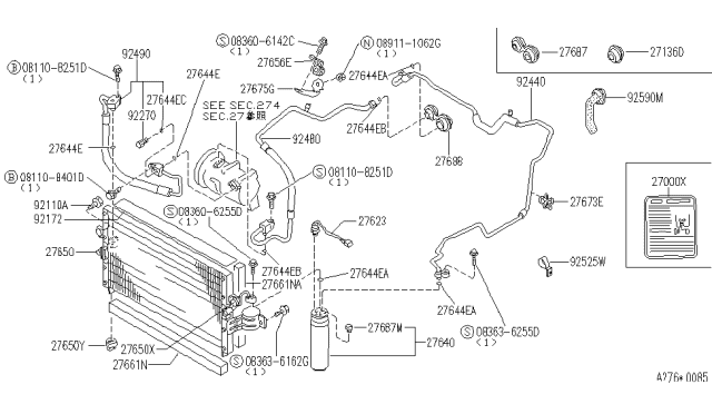 1994 Infiniti G20 Condenser,Liquid Tank & Piping Diagram