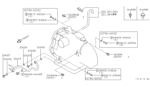 1996 Infiniti G20 Tube Assy-Oil Cooler Diagram for 21619-54J02