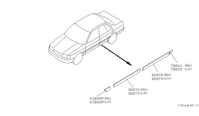 1995 Infiniti G20 Moulding-Front Fender,Rear LH Diagram for 63875-0J206