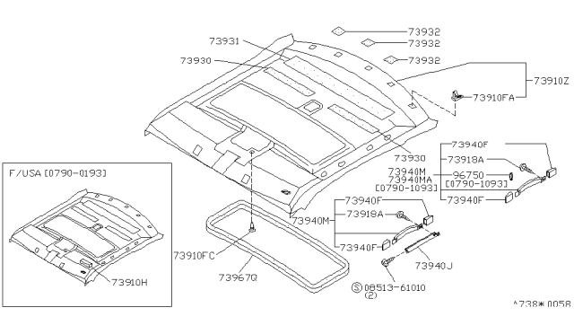1994 Infiniti G20 Welt-Sunroof Diagram for 73967-50J02