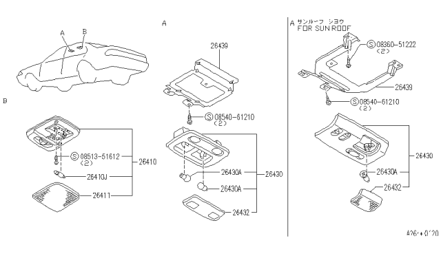 1996 Infiniti G20 Map Lamp Assy Diagram for 26430-62J11