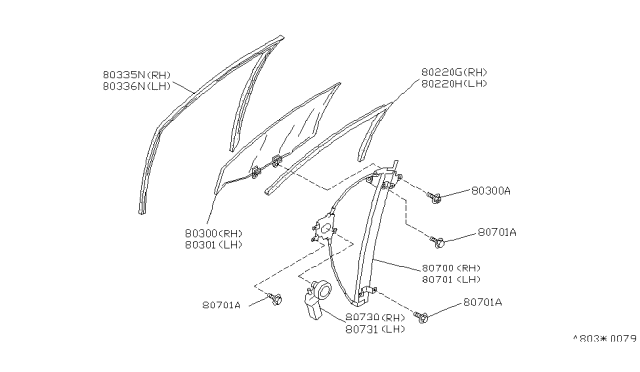 1995 Infiniti G20 Glass Run Rubber-Front Door,RH Diagram for 80330-50J71