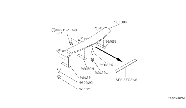1995 Infiniti G20 Spacer-Air Spoiler,Side RH Diagram for 96028-62J00