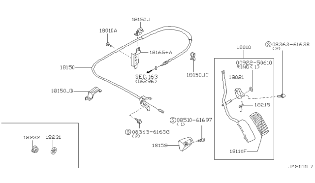 1991 Infiniti G20 Clip-Wire,Accelerator Diagram for 18225-56J00