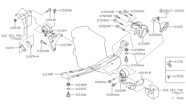 1993 Infiniti G20 Engine & Transmission     Mounting Diagram 2
