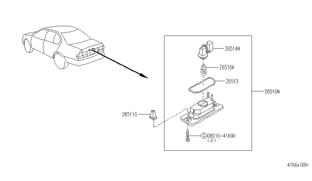 1996 Infiniti G20 Lamp Assembly-Licence,R Diagram for 26510-50J00