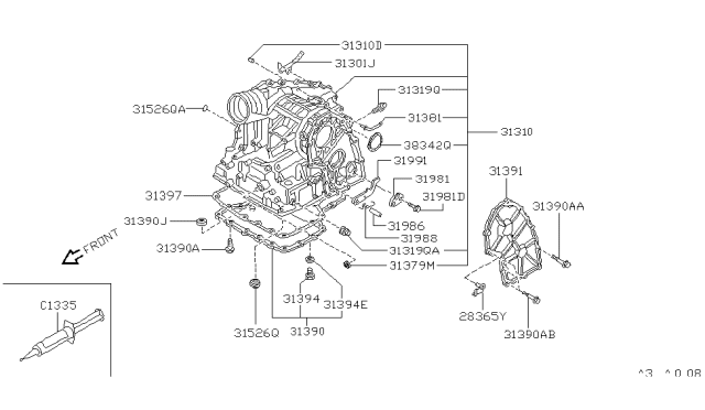 1993 Infiniti G20 Transmission Oil Pan Assembly Diagram for 31390-31X00