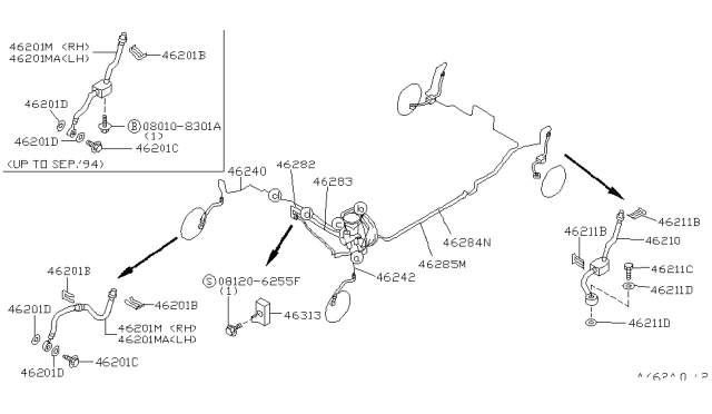 1994 Infiniti G20 Brake Piping & Control Diagram 4