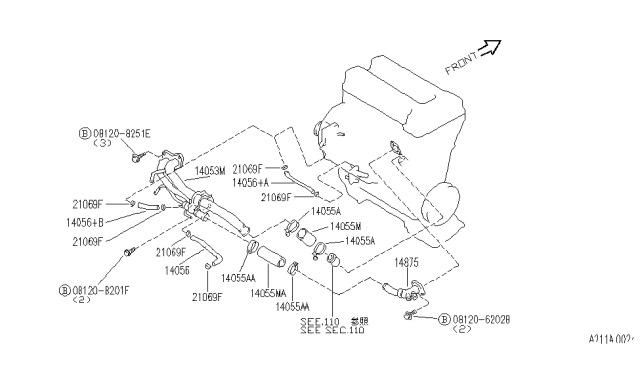 1995 Infiniti G20 Hose-Water Diagram for 14056-53J01