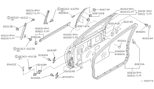 1995 Infiniti G20 Front Door Panel & Fitting Diagram