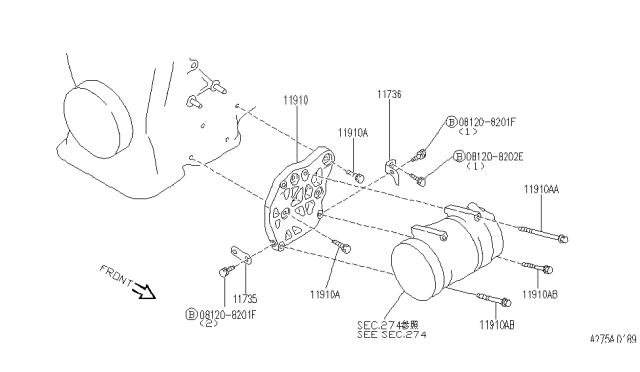 1995 Infiniti G20 Compressor Mounting & Fitting Diagram