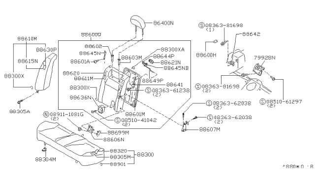 1996 Infiniti G20 Frame Assembly-Rear Seat Back,RH Diagram for 88601-79J10
