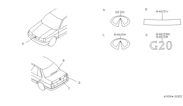 1993 Infiniti G20 Front Emblem Diagram for 62890-62J00