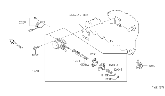 1996 Infiniti G20 Chamber Assy Throttle Diagram for 16118-94Y10