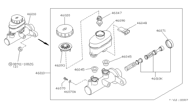 1995 Infiniti G20 Brake Master Cylinder Diagram for 46010-62J12