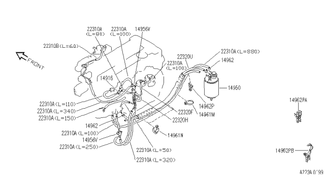 1994 Infiniti G20 Hose-Vacuum Control,A Diagram for 22321-06F00