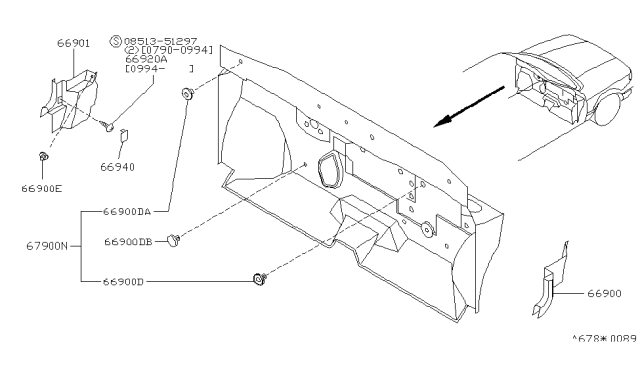 1992 Infiniti G20 Dash Trimming & Fitting Diagram