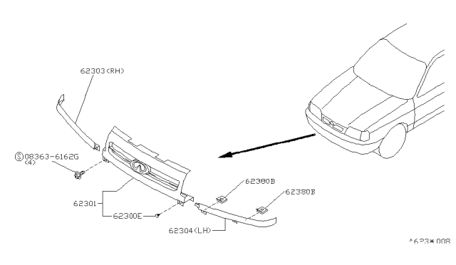 1992 Infiniti G20 Radiator Grille-RH Diagram for F2322-62J01