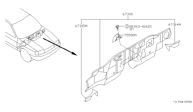 1995 Infiniti G20 Patch-Dash Side,RH Diagram for 67316-62J00