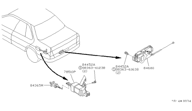 1994 Infiniti G20 Trunk Opener Actuator Diagram for 84680-62J20