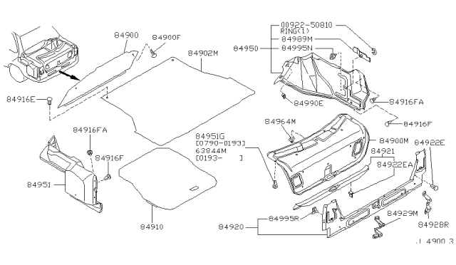 1994 Infiniti G20 Garnish-Trunk,Rear Upper Diagram for 84921-50J00