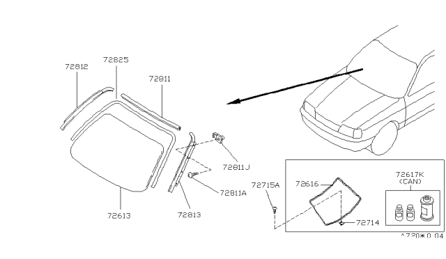 1995 Infiniti G20 Spacer-Glass,A Diagram for 72714-50J00