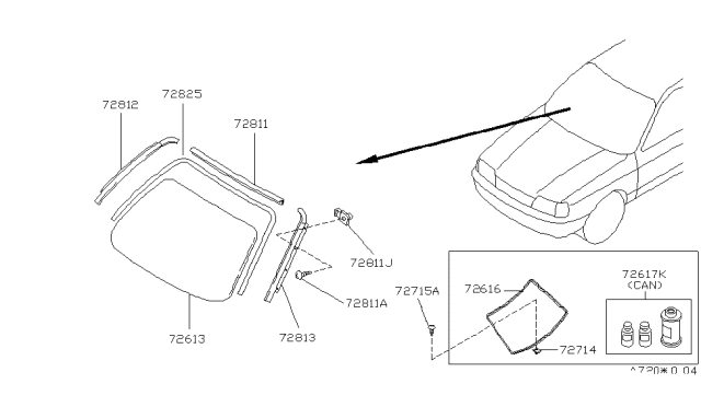 1995 Infiniti G20 Moulding-Windshield Upper,Center Diagram for 72752-50J00