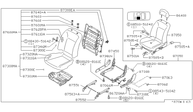 1996 Infiniti G20 Head Rest Assembly-Front Seat Diagram for 86400-78J65