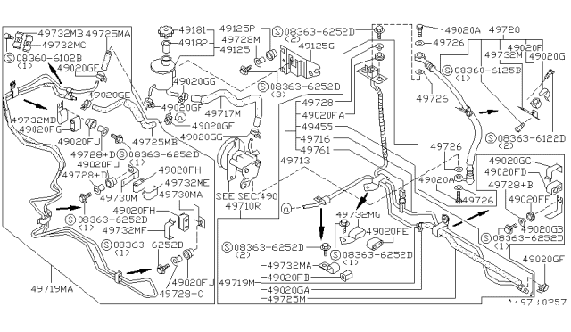 1995 Infiniti G20 Bracket Power Steering Tube Diagram for 49732-58J05