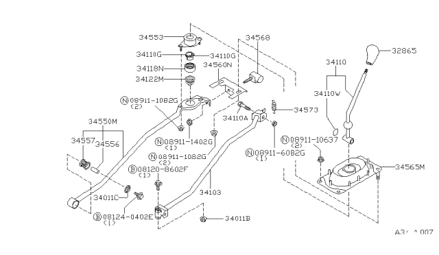 1992 Infiniti G20 Transmission Control & Linkage Diagram