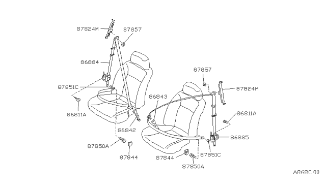 1996 Infiniti G20 Bolt Seat Belt Diagram for 87850-64J10
