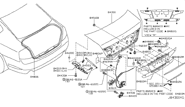 2007 Infiniti M45 Finisher Assy-Trunk Lid Diagram for 84810-EH100