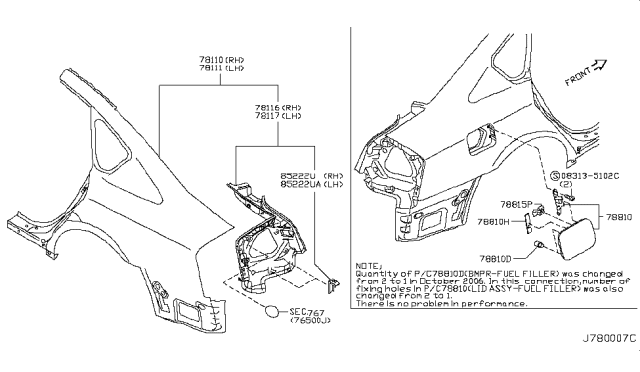 2008 Infiniti M35 Rear Fender & Fitting Diagram