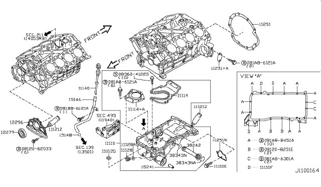 2010 Infiniti M45 Seal-Oil Level Gauge Guide Diagram for 15066-4W000