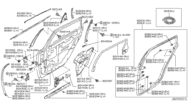 2007 Infiniti M35 Rear Door Panel & Fitting Diagram 2