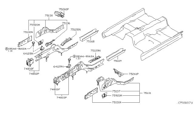 2010 Infiniti M45 Closing-Side Member,Center RH Diagram for 75138-EH100