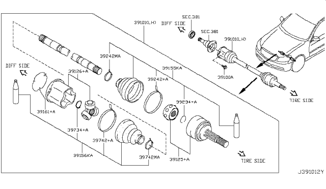 2010 Infiniti M35 Front Drive Shaft (FF) Diagram 2