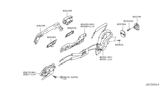 2007 Infiniti M35 Rear Door Lock & Handle Diagram