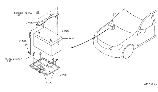 2008 Infiniti M35 Battery & Battery Mounting Diagram 2