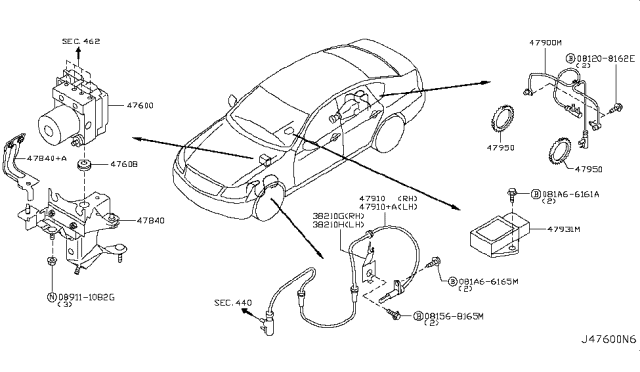 2008 Infiniti M35 Sensor Assembly-Anti SKID,Rear Diagram for 47900-EG000