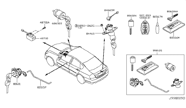 2006 Infiniti M45 Key Set & Blank Key Diagram