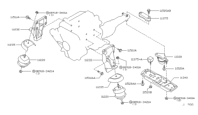 2008 Infiniti M45 Engine & Transmission     Mounting Diagram 2