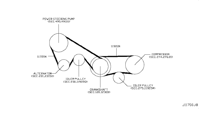 2008 Infiniti M35 Fan,Compressor & Power Steering Belt Diagram 2