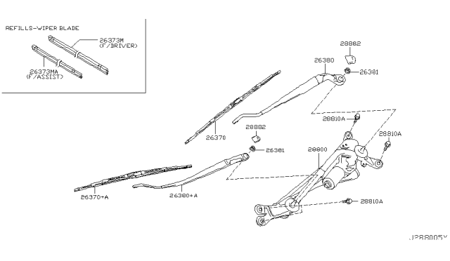 2006 Infiniti M45 Window Wiper Blade Assembly Diagram for 28890-EH105