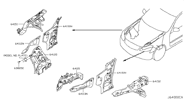 2009 Infiniti M45 Hood Ledge & Fitting Diagram 1