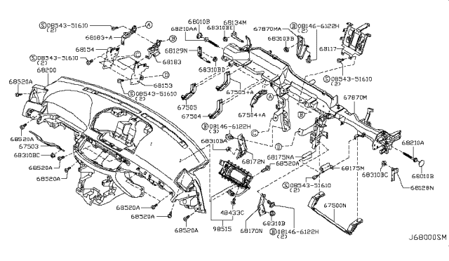 2008 Infiniti M35 Stay-Instrument,Center Diagram for 68182-EJ70A