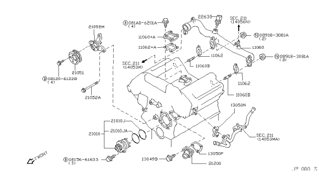 2007 Infiniti M35 Thermostat Assembly Diagram for 21200-31U1B