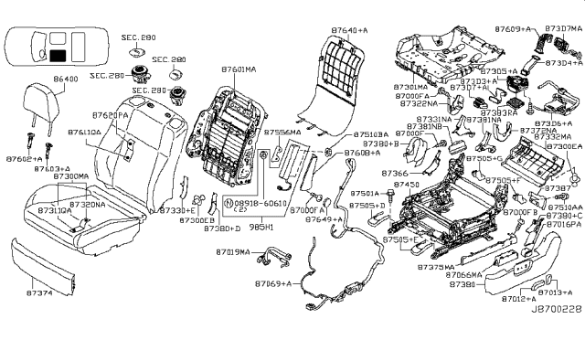 2009 Infiniti M35 Front Seat Switch Assembly, Right Diagram for 87016-EH00A