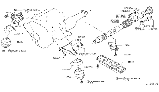 2009 Infiniti M45 Engine & Transmission     Mounting Diagram 1