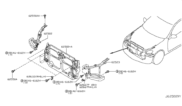 2010 Infiniti M45 Front Apron & Radiator Core Support Diagram